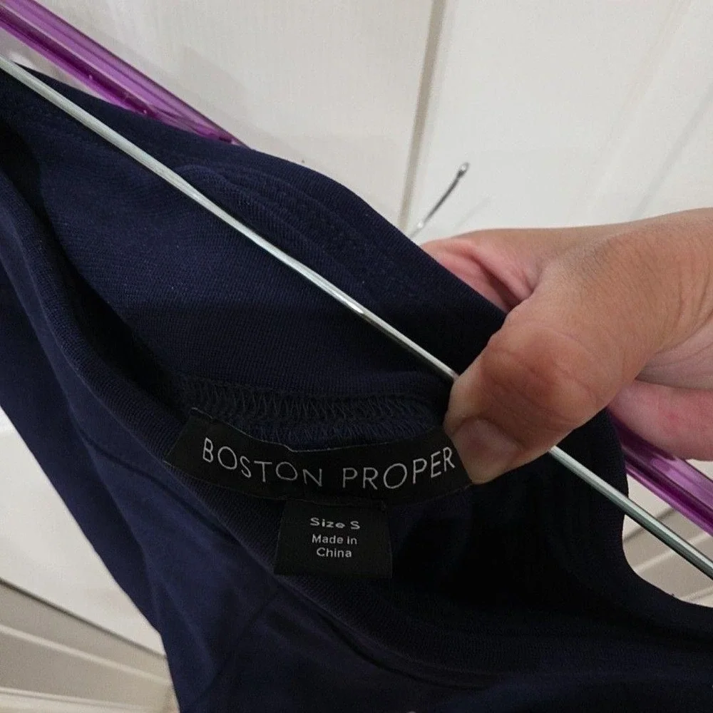 Boston Proper Pantsuit Womens Small Navy Blue Ponte 2 Piece Blazer Pants Stretch